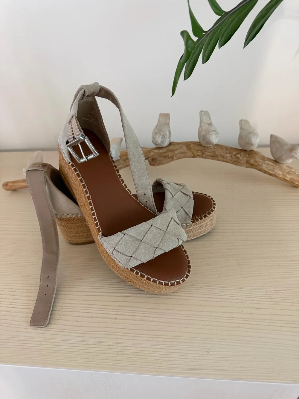Michael Kors. Woven Espadrille Wedge Sandals in Beige